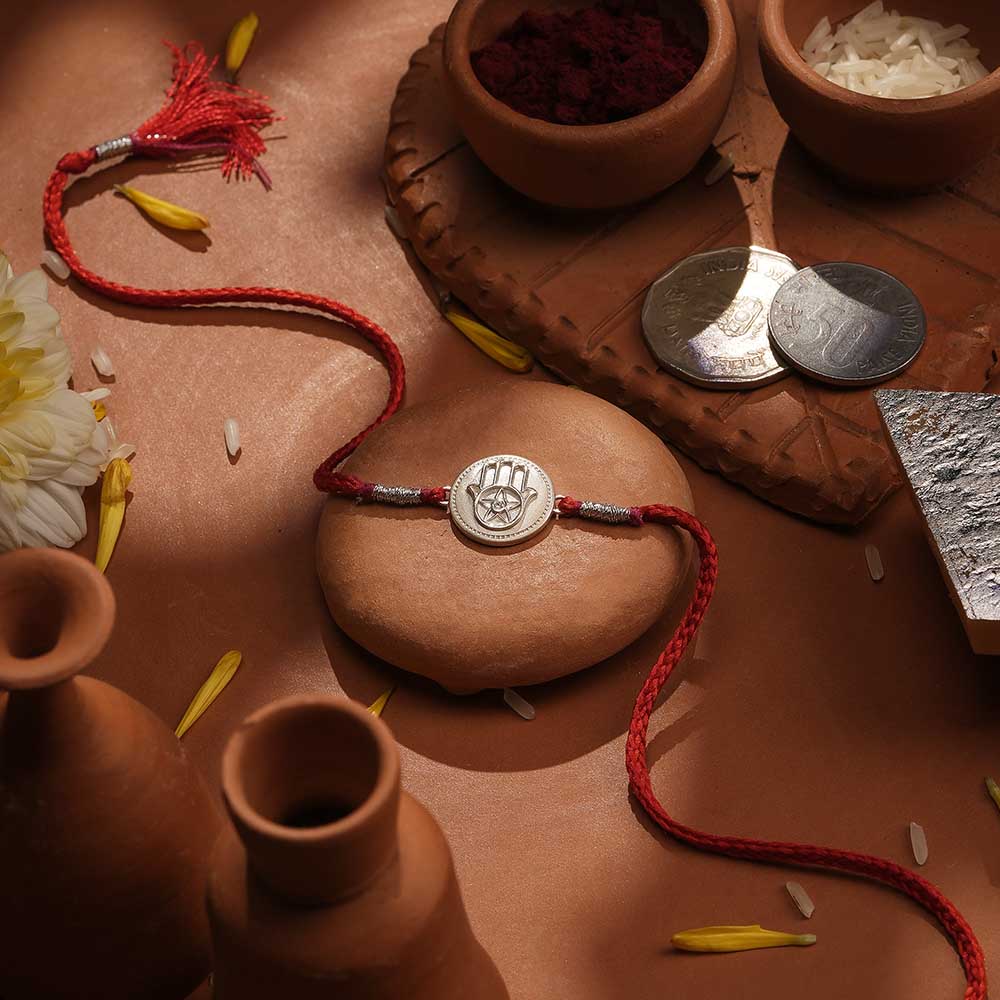 The Blessed Palm 0.01 Carat Lab-Grown Diamond 999 Silver Coin Rakhi