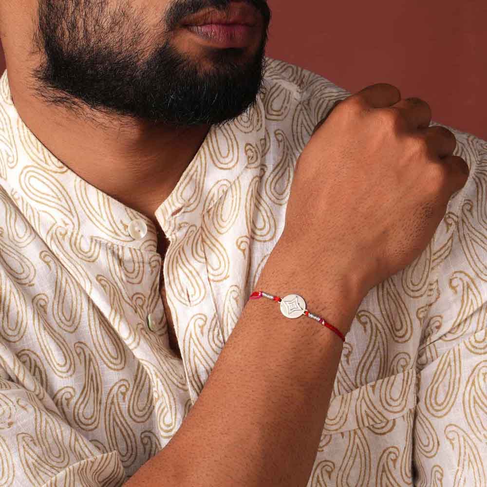 999 Silver Aura 0.01 Carat Lab-Grown Diamond Shield Coin Rakhi