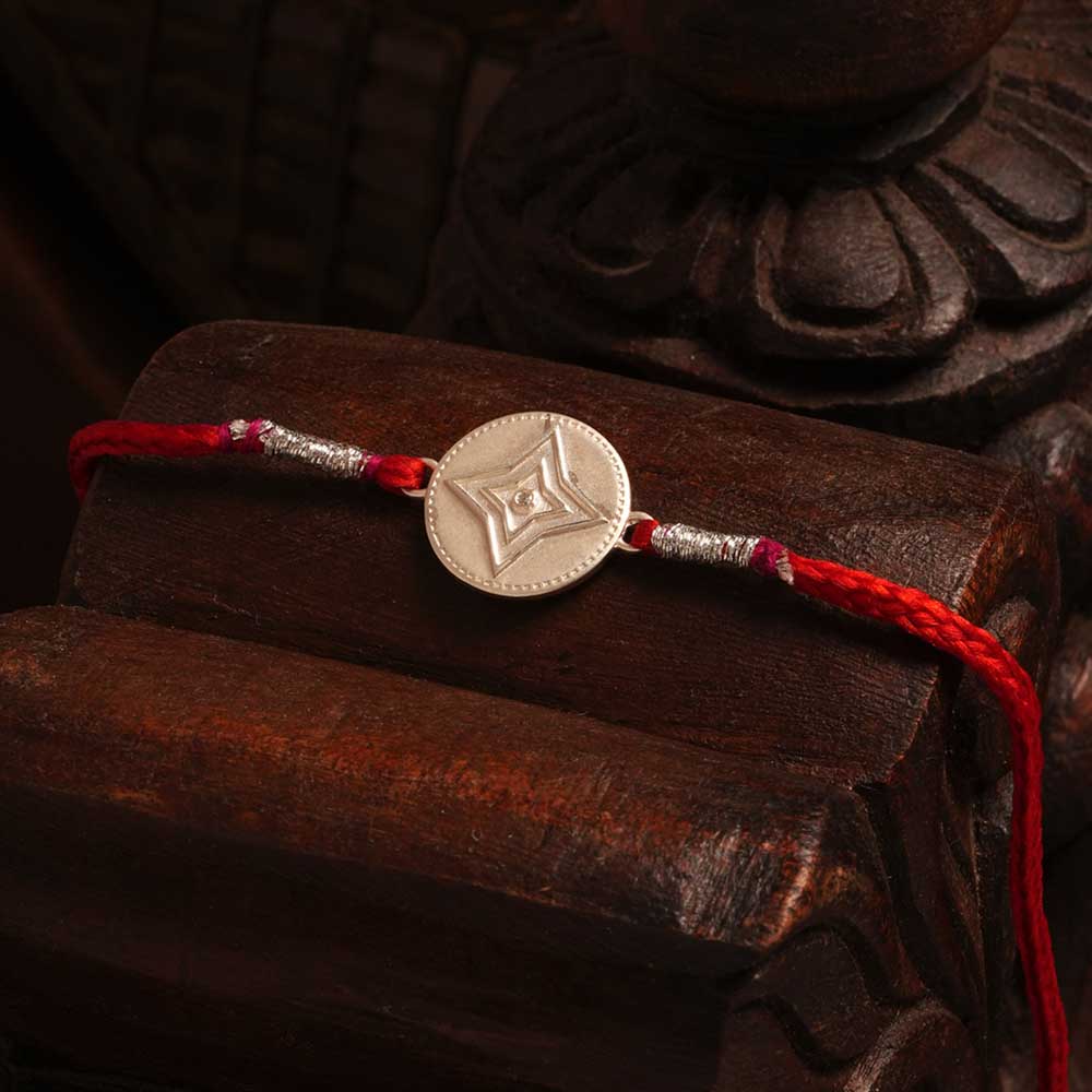 999 Silver Aura 0.01 Carat Lab-Grown Diamond Shield Coin Rakhi
