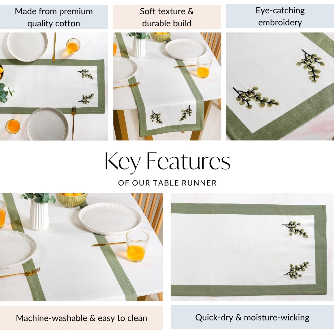 Midori Pure Cotton Table Runner In Sage Green 180x36cm