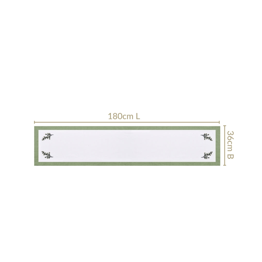 Midori Pure Cotton Table Runner In Sage Green 180x36cm