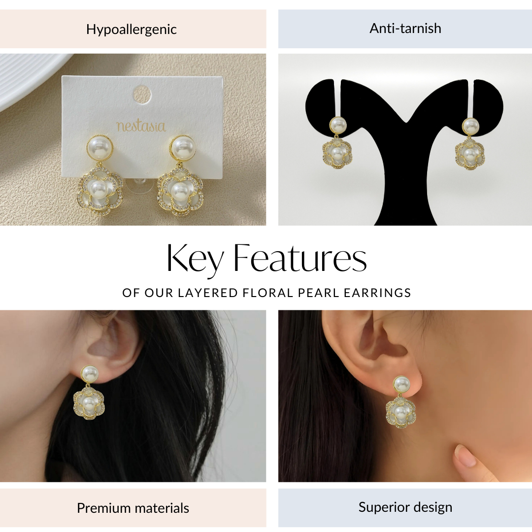 Layered Floral Pearl Earrings