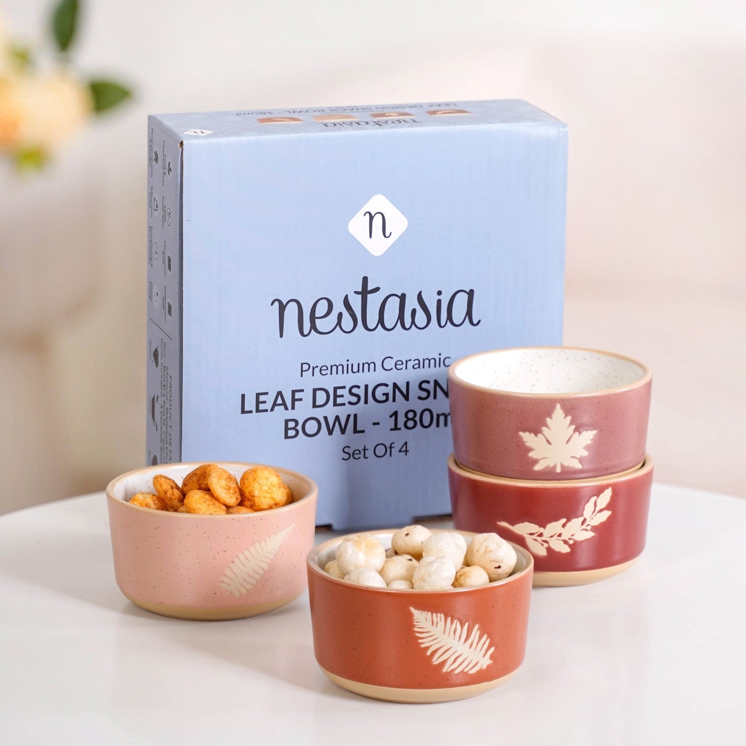 Autumn Leaf Ceramic Snack Bowl Set Of 4 180ml