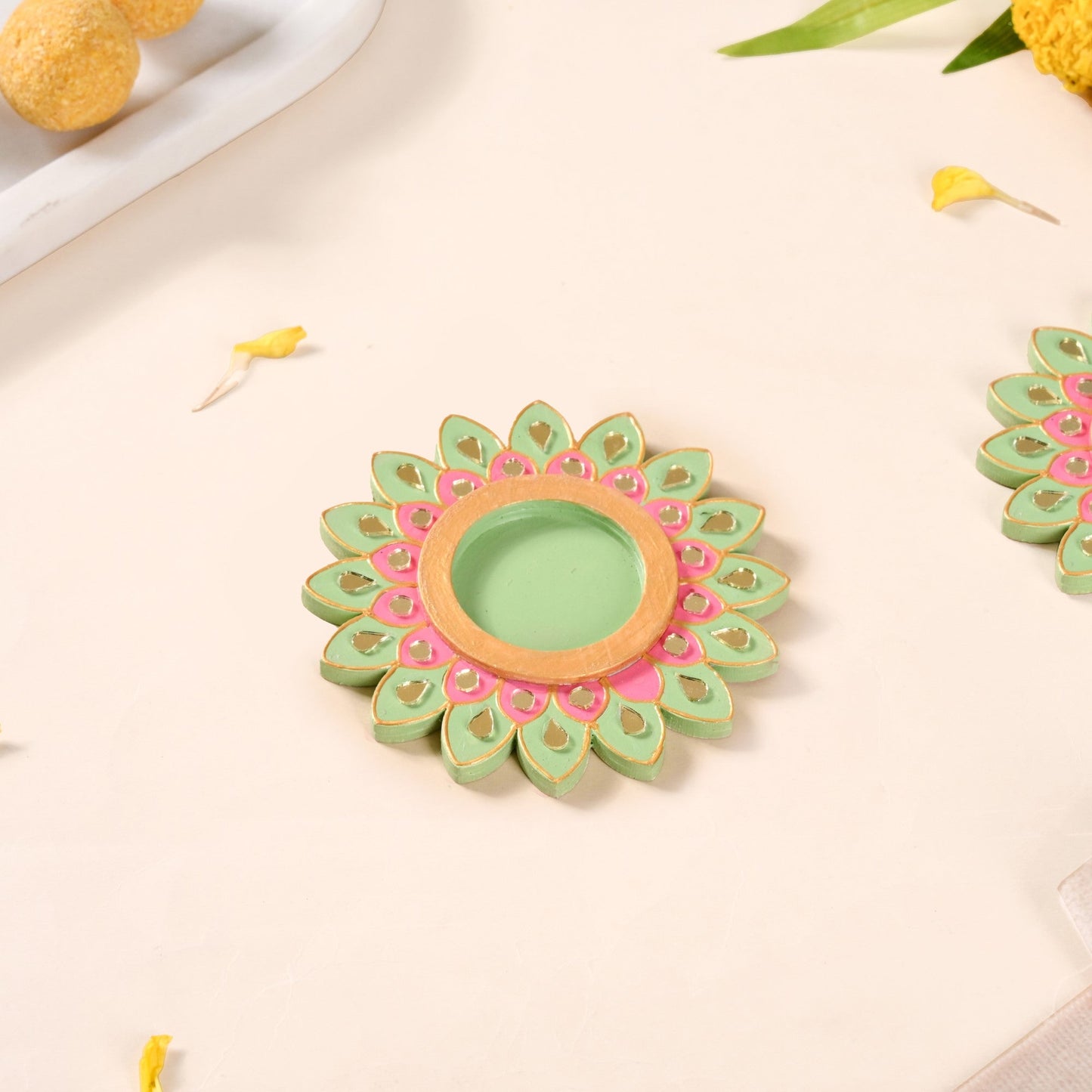 Lippan Art Mirrorwork Vibrant Flower Tealight Holders Set Of 4