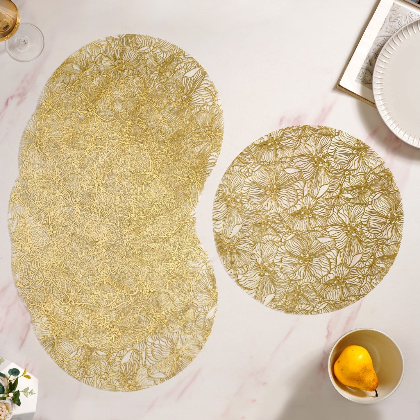 Luxe Floral Table Mat Metallic Gold Set Of 6