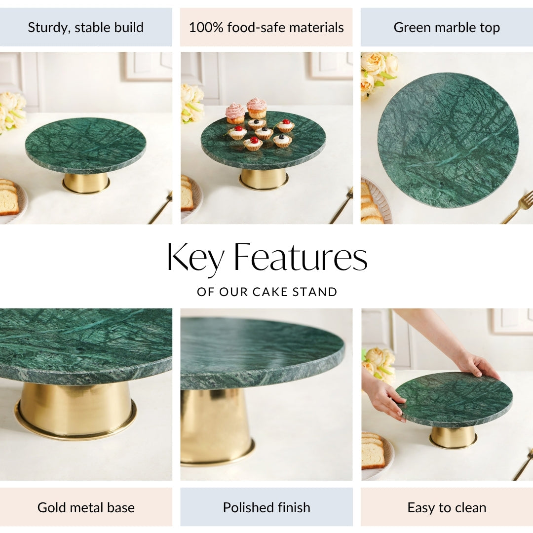 Luxe Green Marble Round Cake Stand