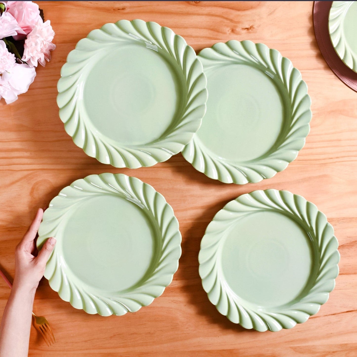 Luxury Lao Dinner Plates Set Of 4 Green 11 Inch