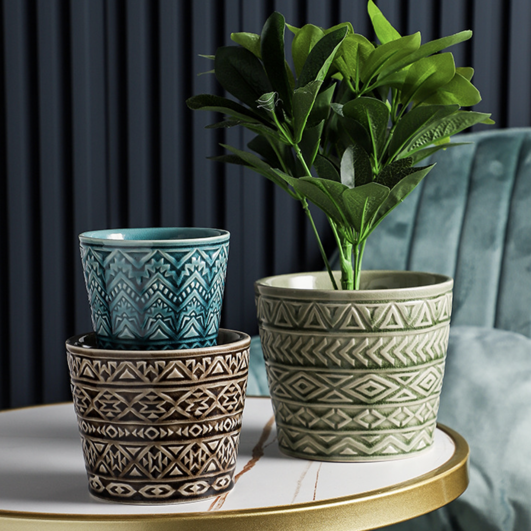 Intricate Texture Sage Green Pot