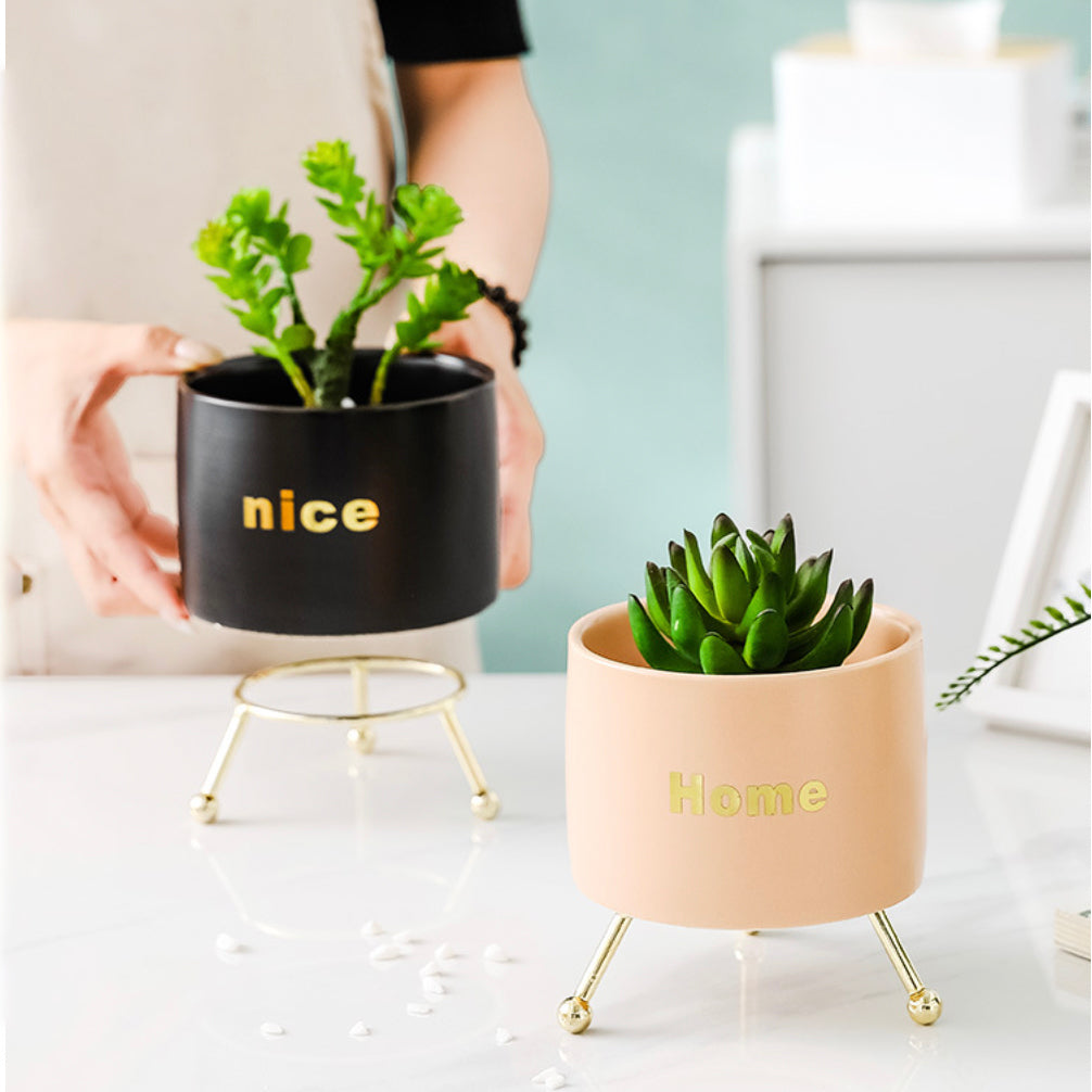 Home Ceramic Planter With Stand Pink