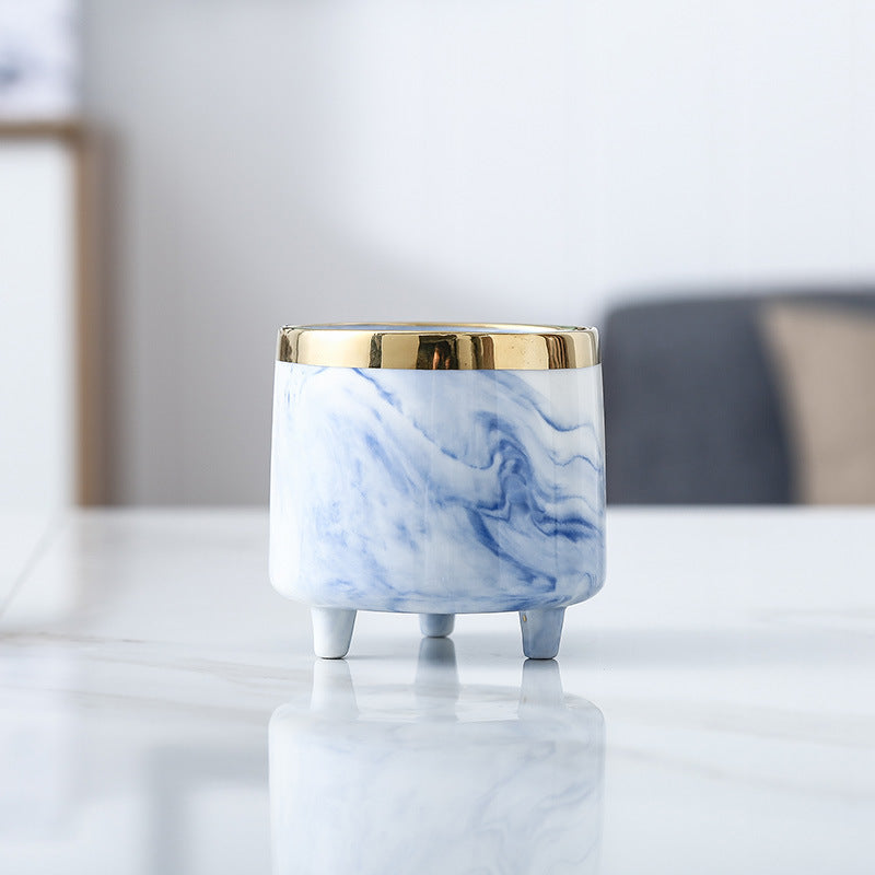 Luxe Ceramic Marble Planter Blue With Legs