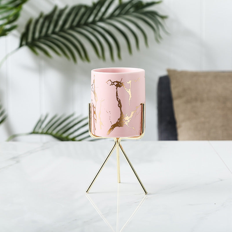 Auric Marble Pink Planter with Stand Large