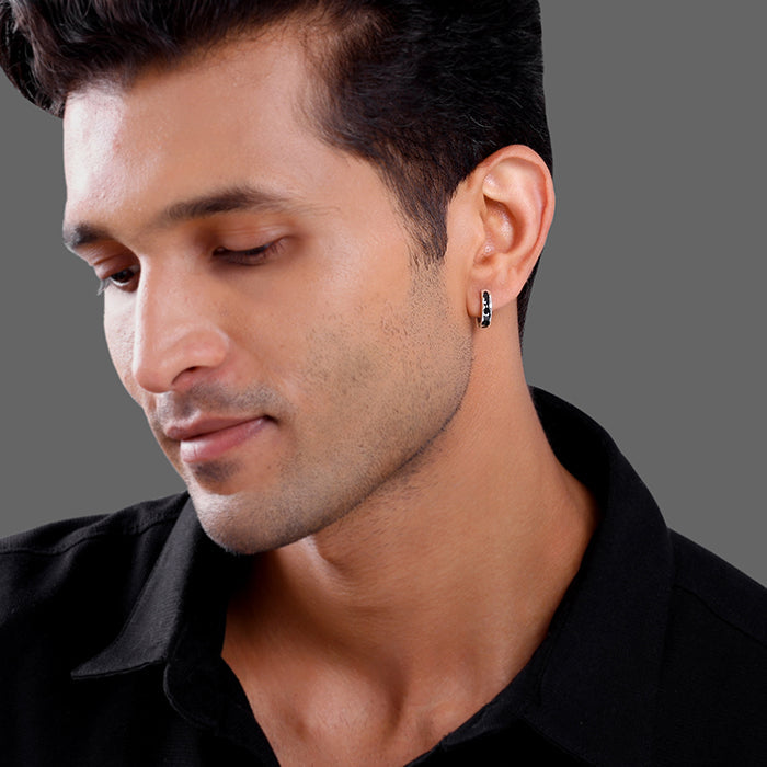 Silver Drip Orbit Hoop Earring For Him