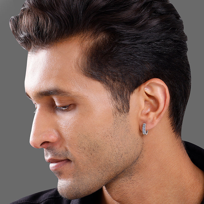 Silver Black Ice Hoop Earring For Him
