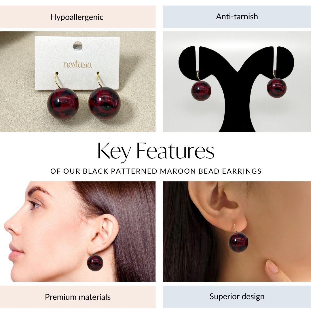 Abstract Patterned Maroon Bead Earrings