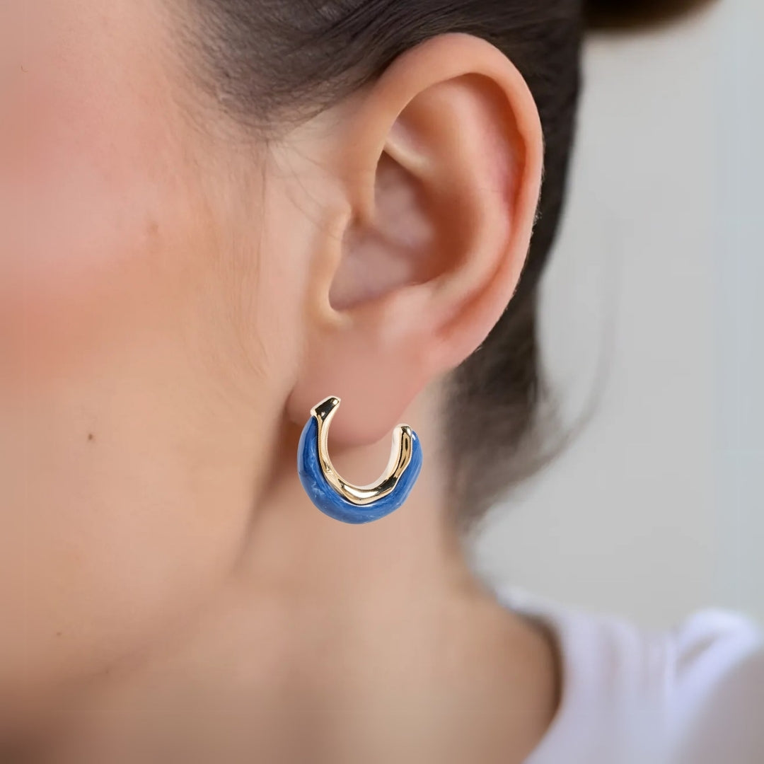 Marble Dreams Hoop Earrings Midnight Blue