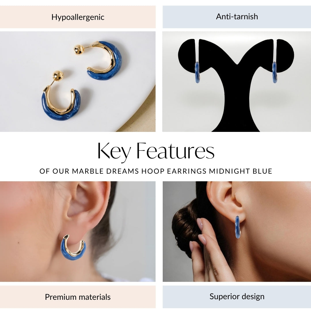 Marble Dreams Hoop Earrings Midnight Blue