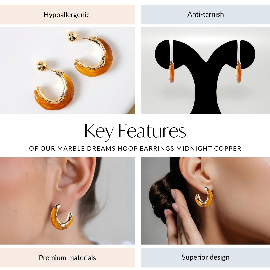 Marble Dreams Hoop Earrings Midnight Copper