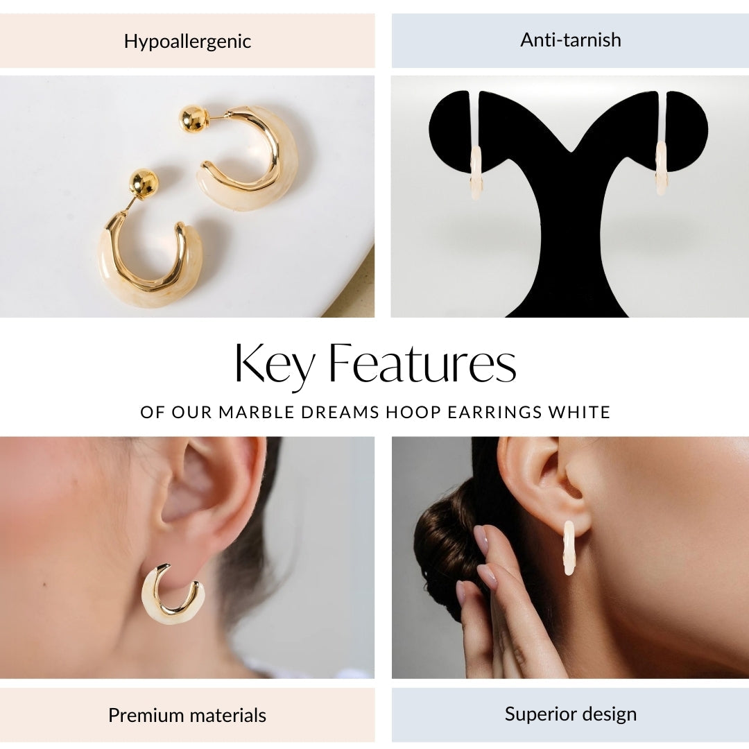 Marble Dreams Hoop Earrings White