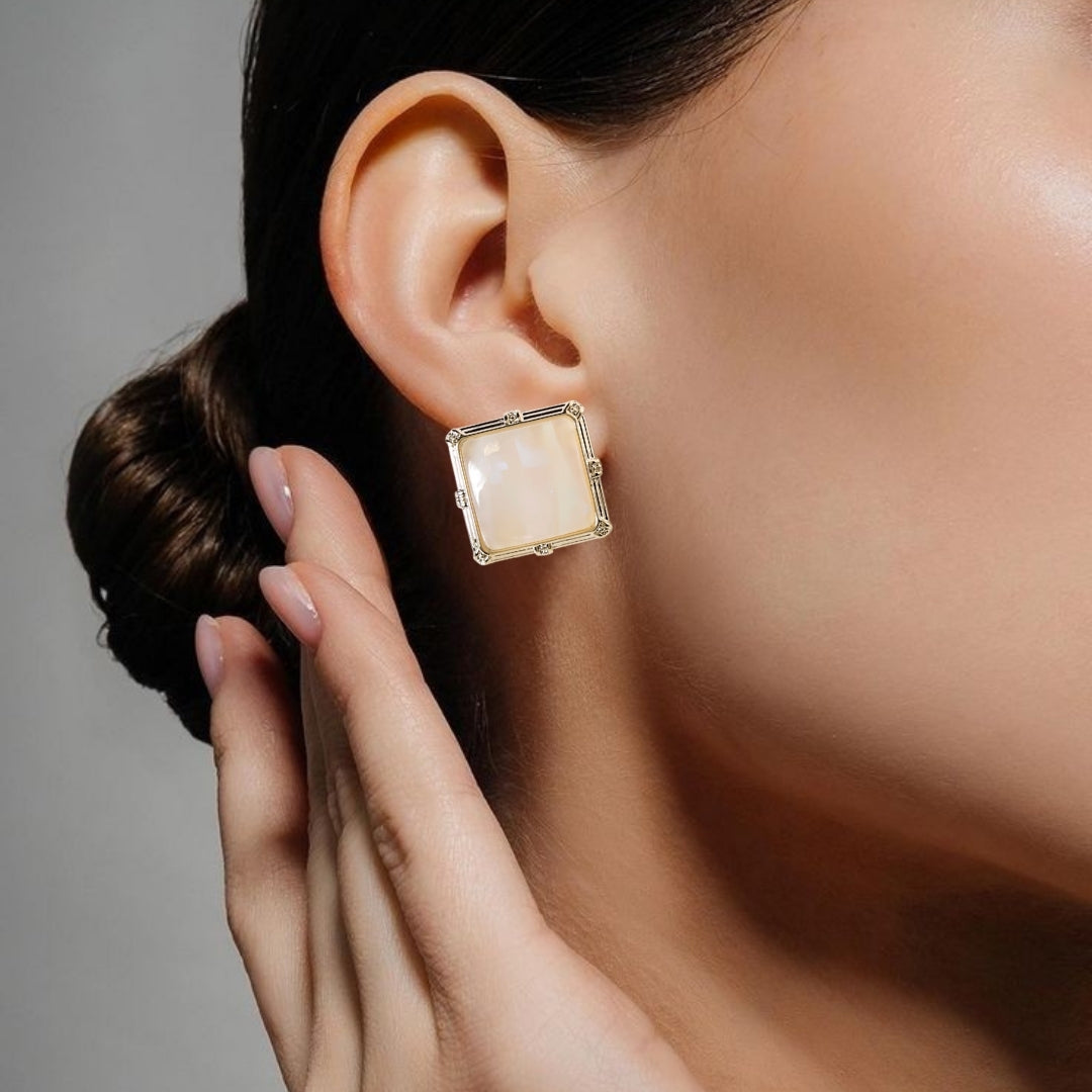 Marble Gemstone Square Stud Earrings