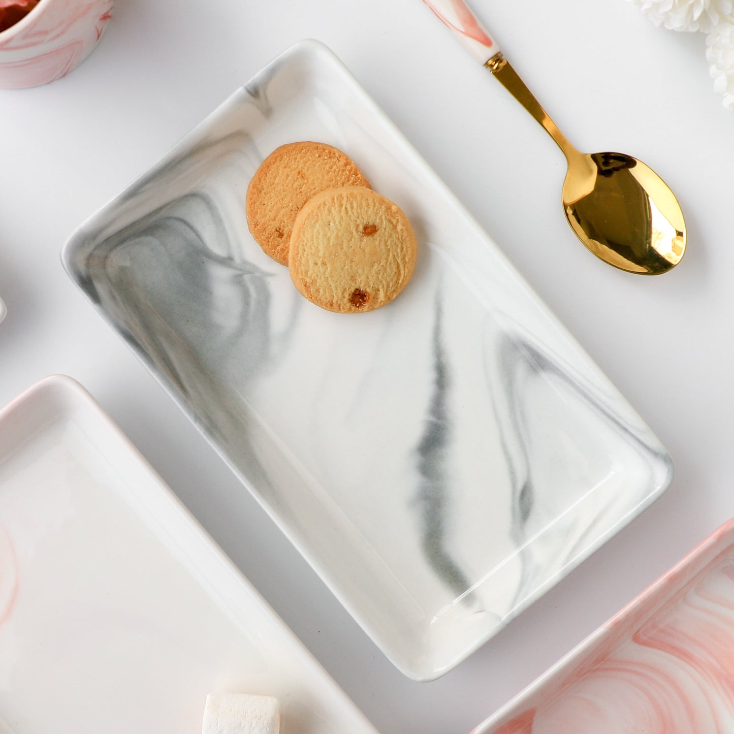 Marble Serving Platter Grey Large 8 Inch