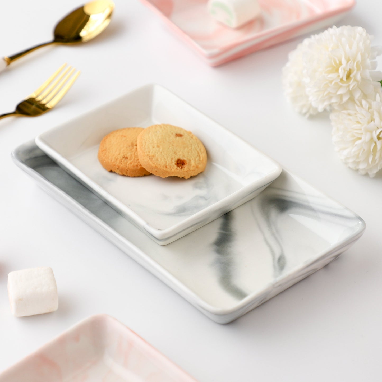Marble Serving Platter Grey Large 8 Inch