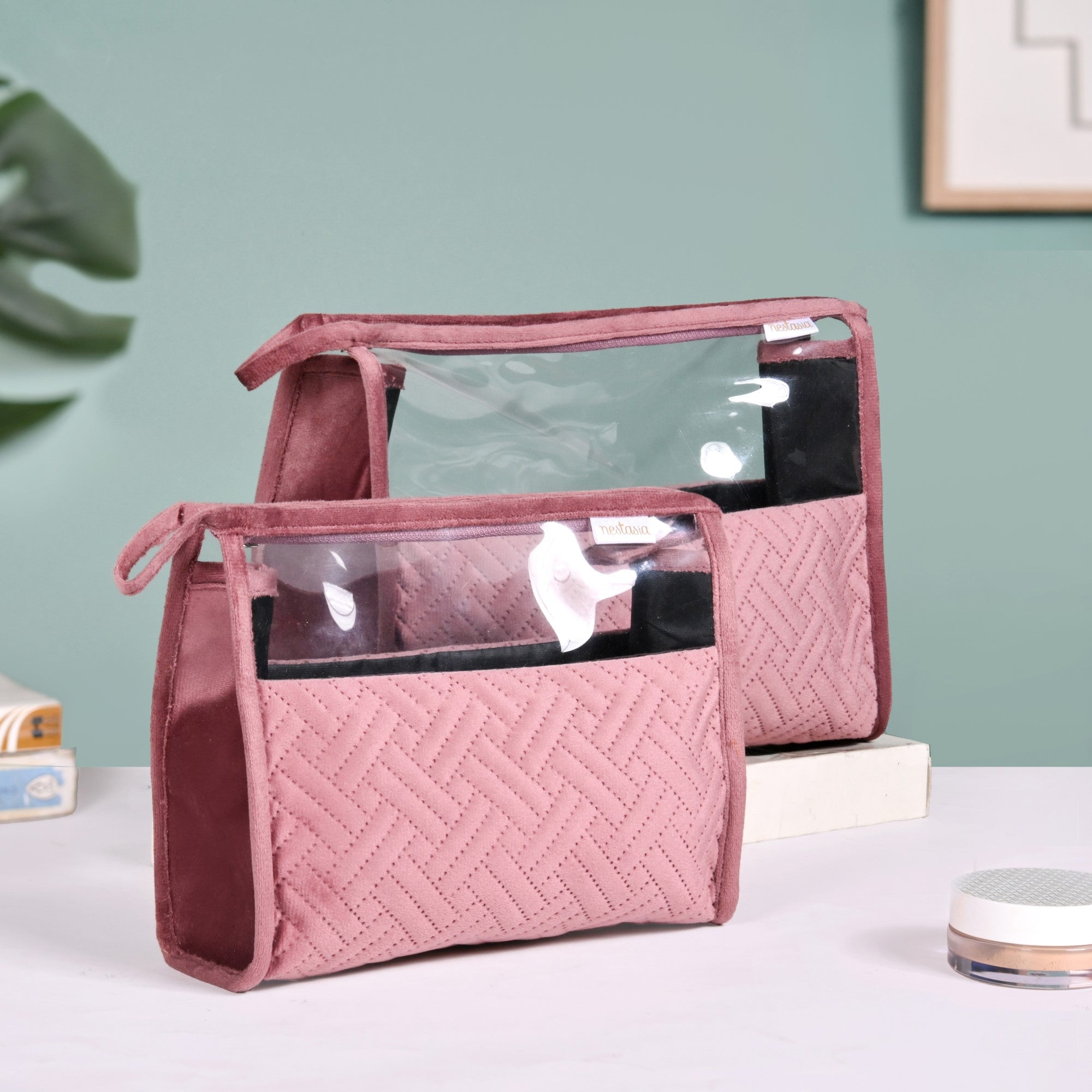 Quilted Travel Organisers Set Of 2 Old Rose Pink