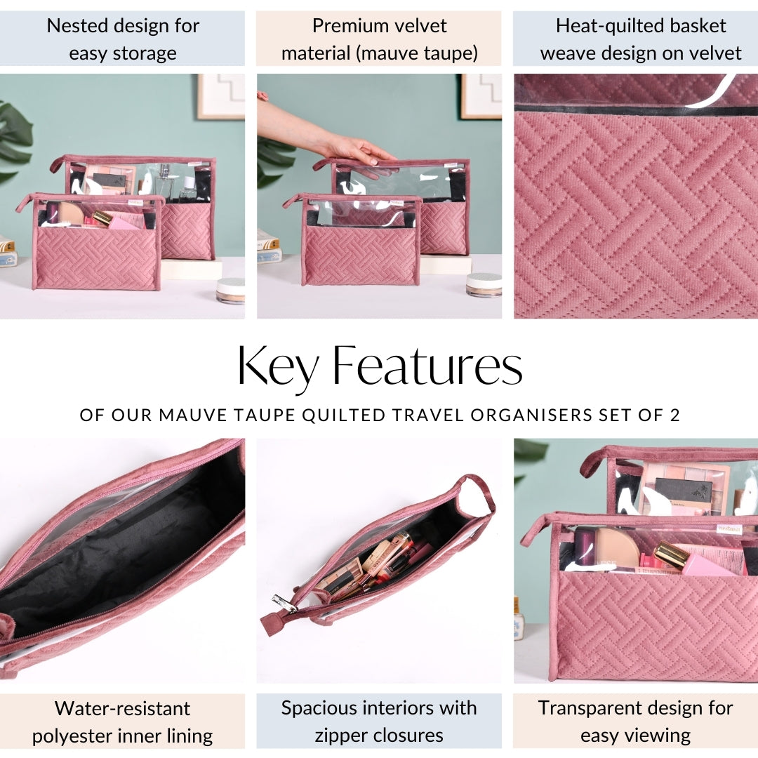 Quilted Travel Organisers Set Of 2 Old Rose Pink