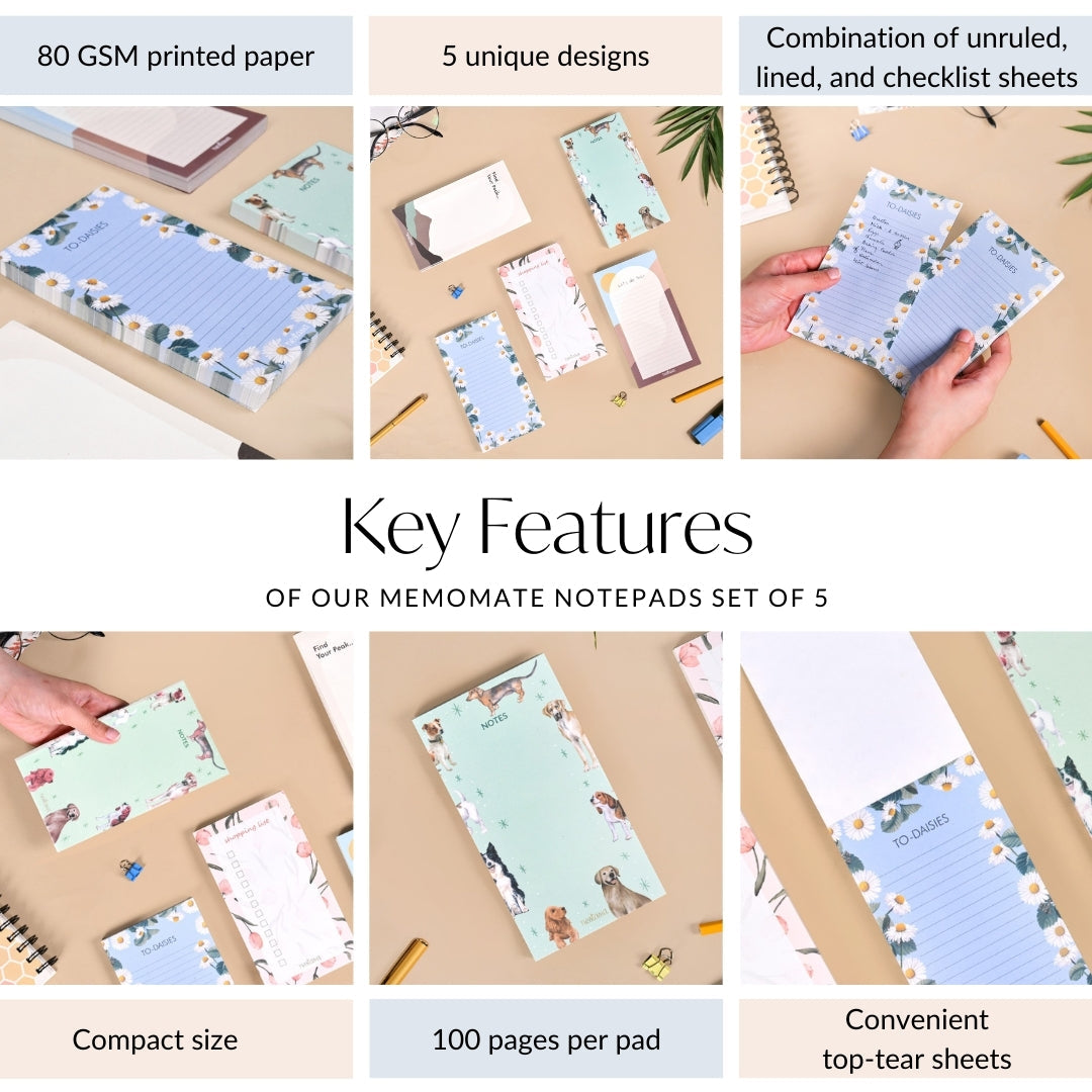 MemoMate Notepads With Tear Off Sheets Set Of 5