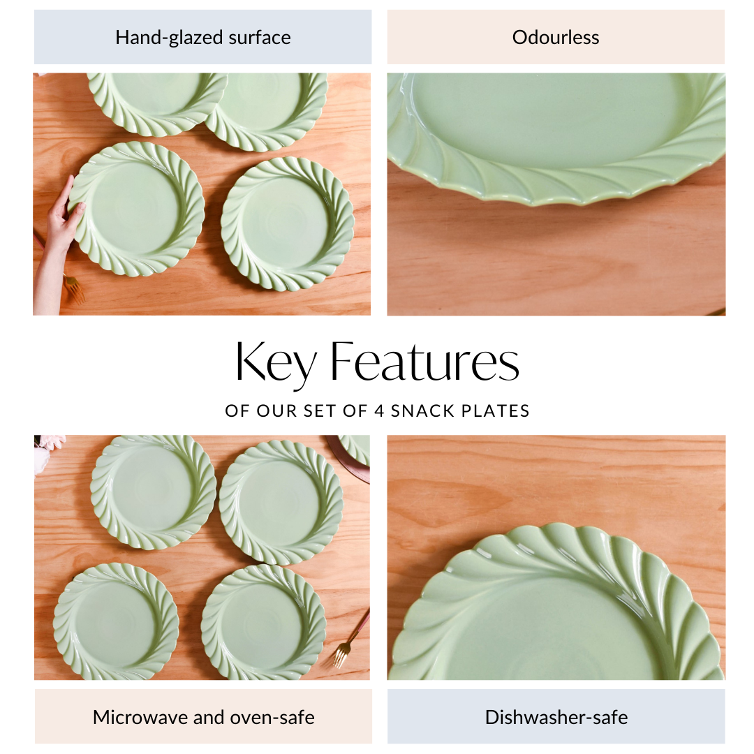 Green Snack Plates Set Of 4 Lao Luxury 9 Inch