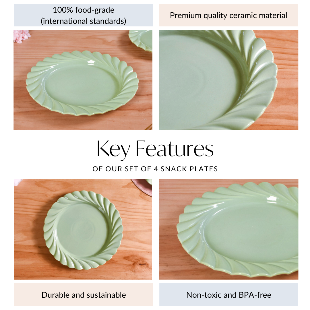 Green Snack Plates Set Of 4 Lao Luxury 9 Inch