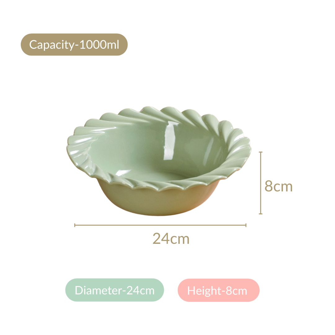 Green Scallop Luxury Serving Bowls Set Of 2 1000ml
