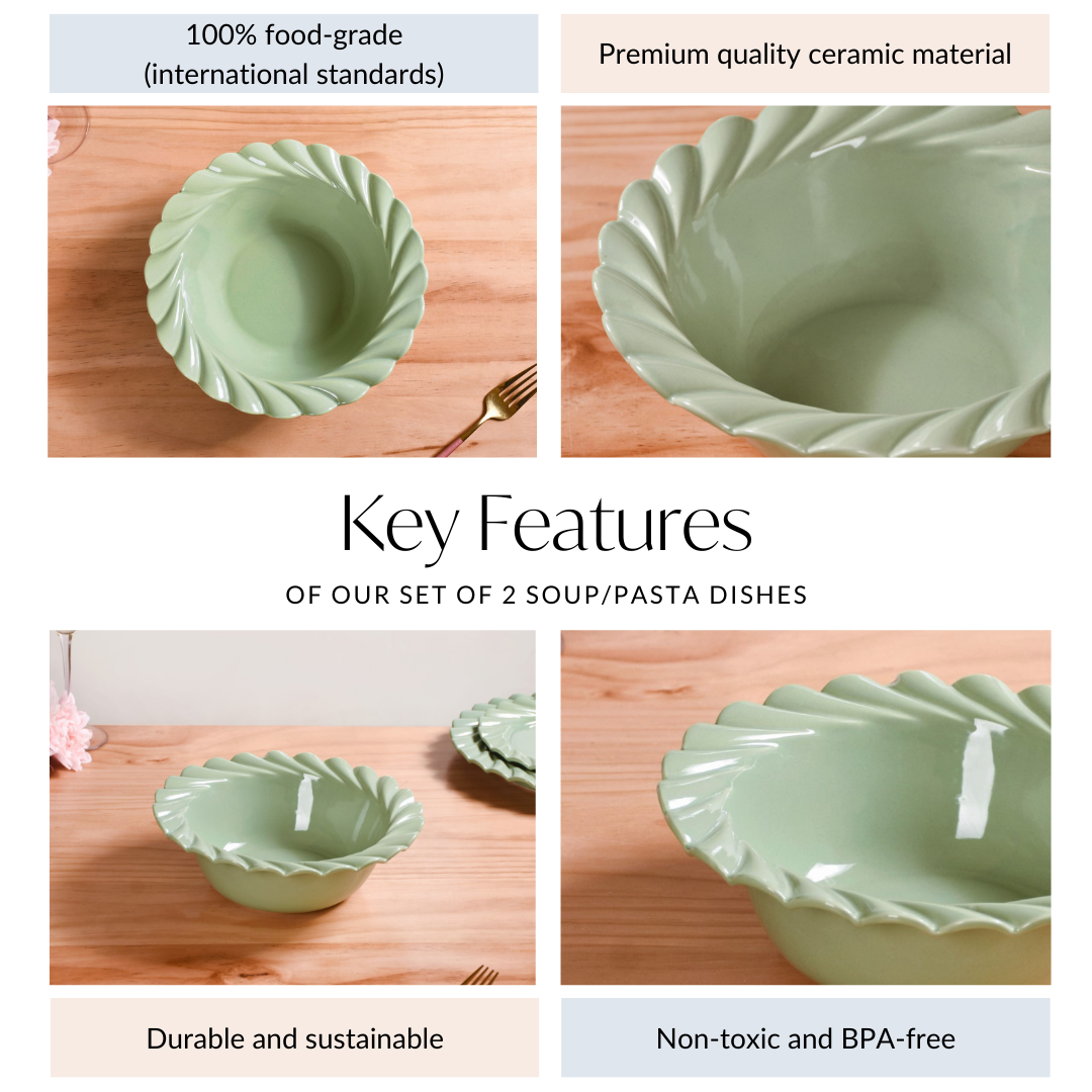 Green Scallop Luxury Serving Bowls Set Of 2 1000ml