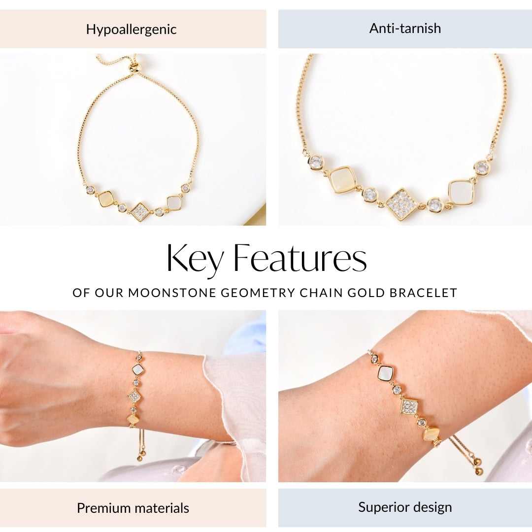 Moonstone Geometry Chain Gold Bracelet