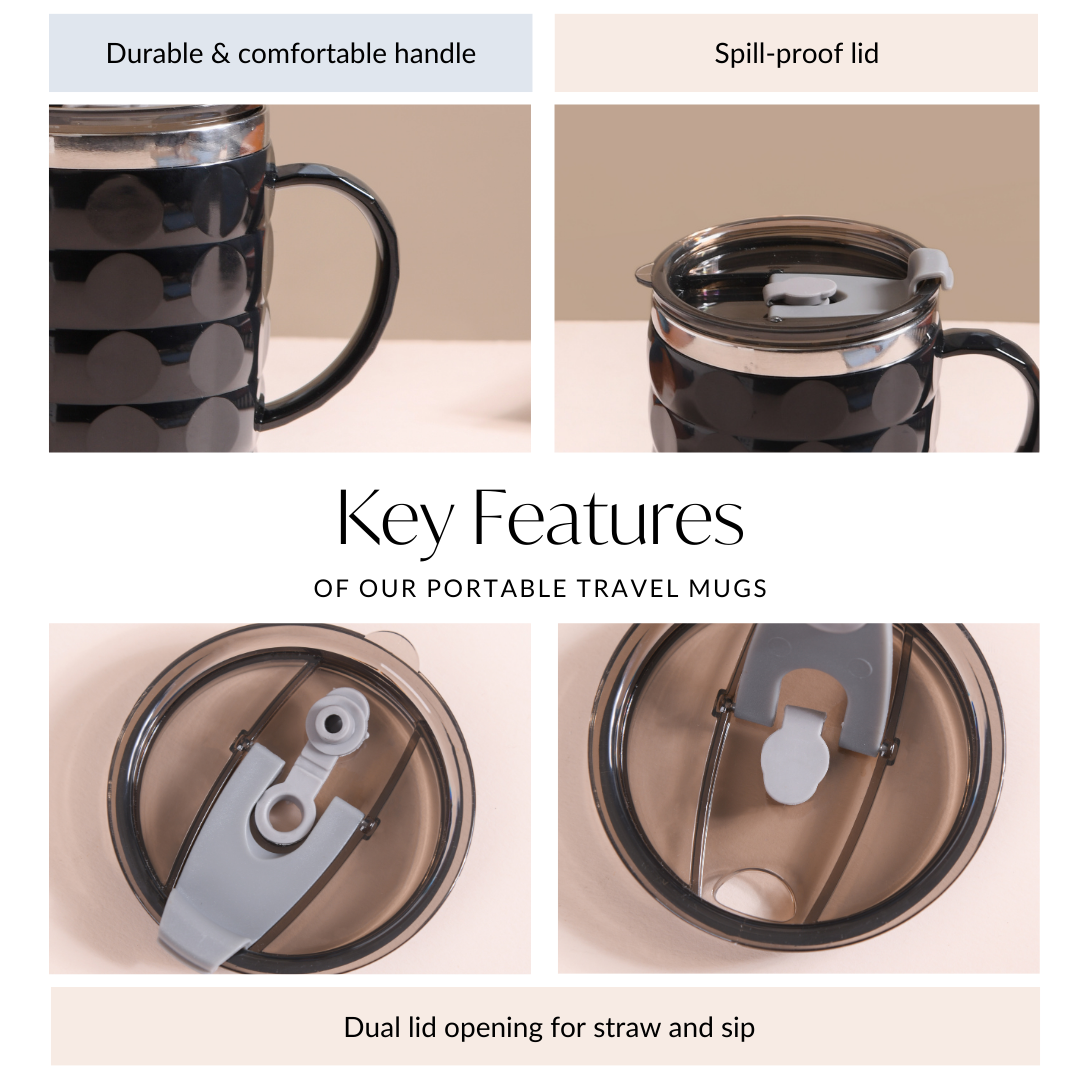 Portable Travel Mug For Couples Set Of 2 Black 400ml