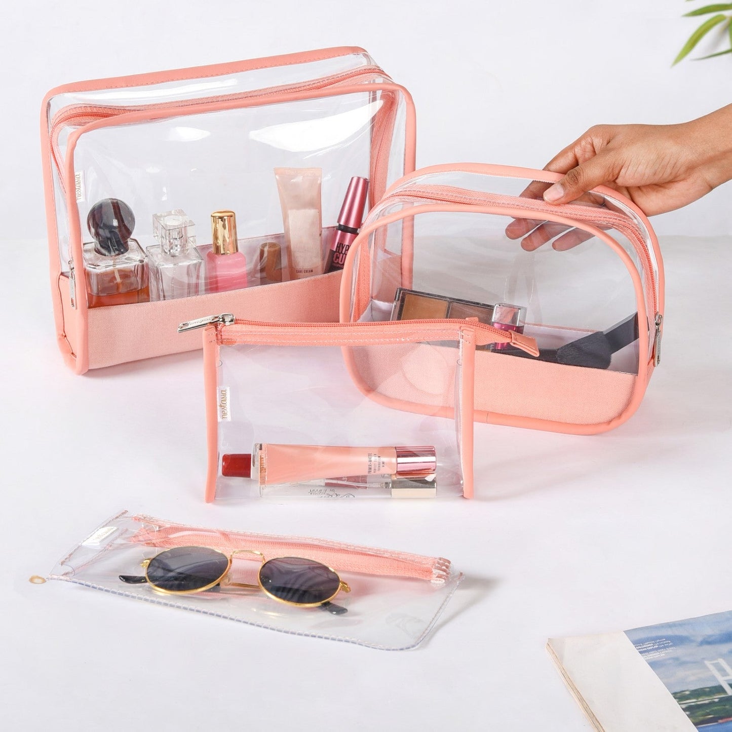 Multipurpose Makeup And Travel Pouch Set Of 4 Pink