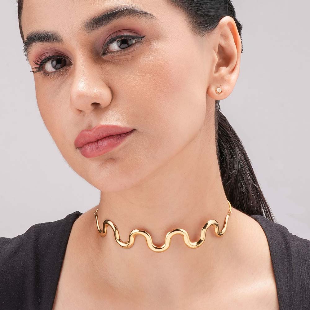 Golden Waveform Choker Necklace