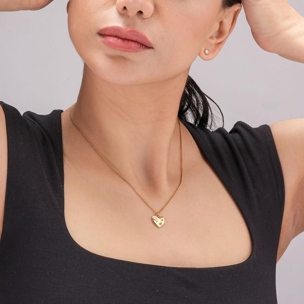 Engraved Heart Lock Necklace with Chain Link