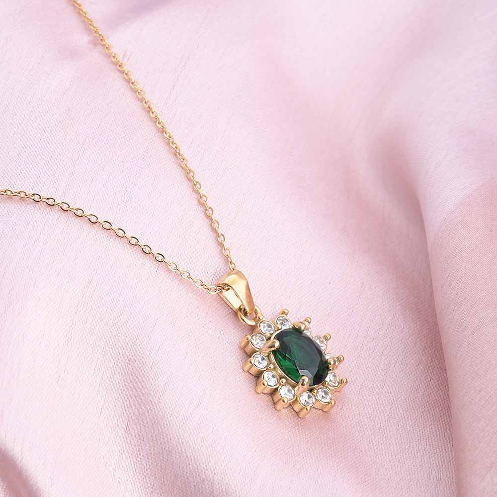 Green Sapphire and Diamond Halo Pendant