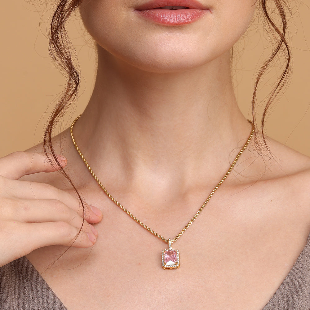 Pink Emerald Geometric Pendant