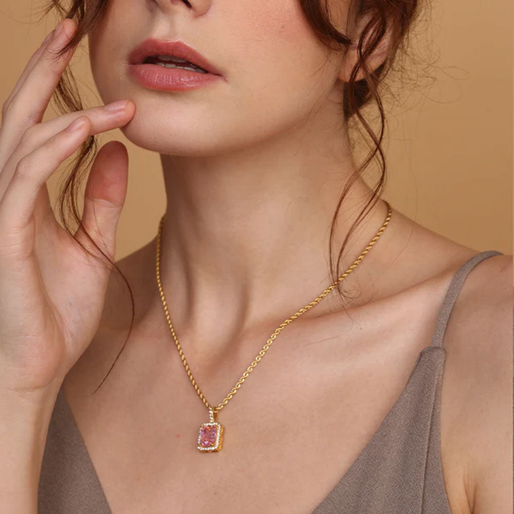 Pink Emerald Geometric Pendant