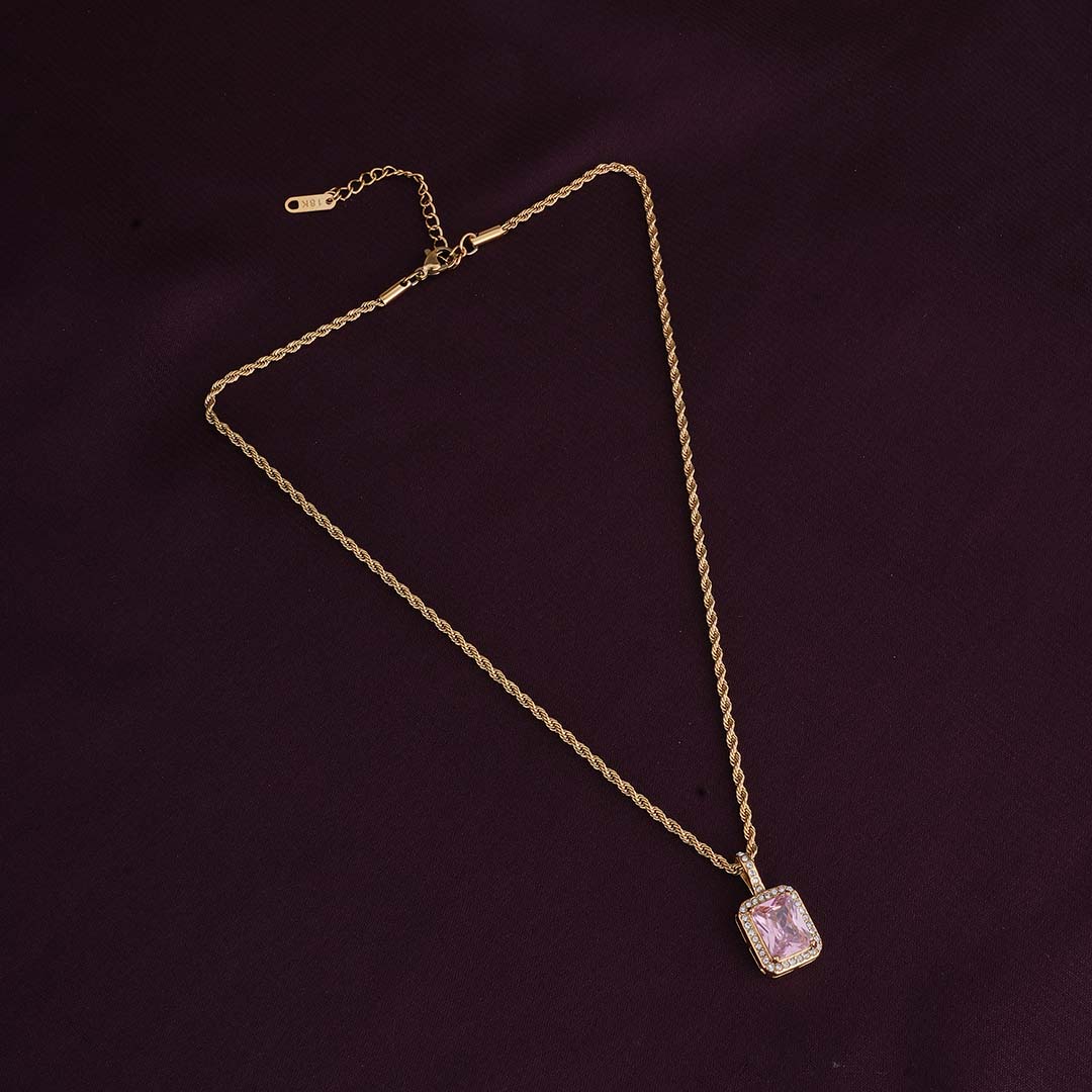 Pink Emerald Geometric Pendant