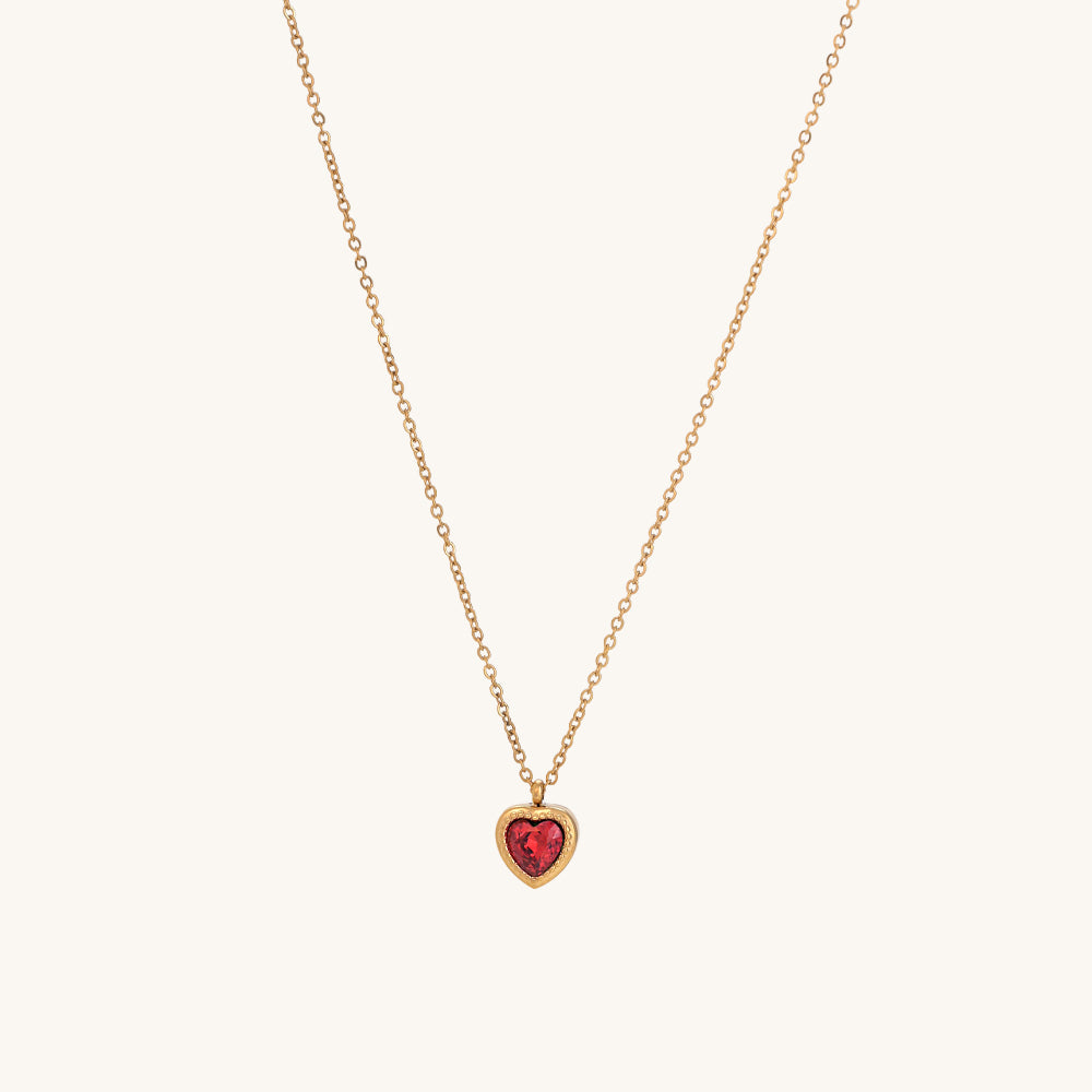 Red Emerald Heart Pendant Necklace & Pink Enchantment Bangle Bracelet Combo Set