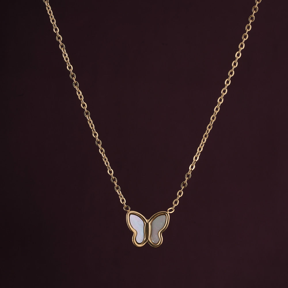 Little Butterfly Necklace & Dainty Black Stone Chain Ring Gift set