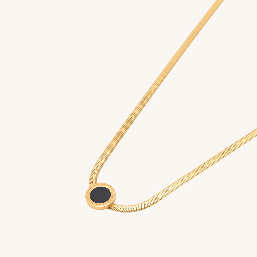 Round Black Onyx Snake Chain Necklace