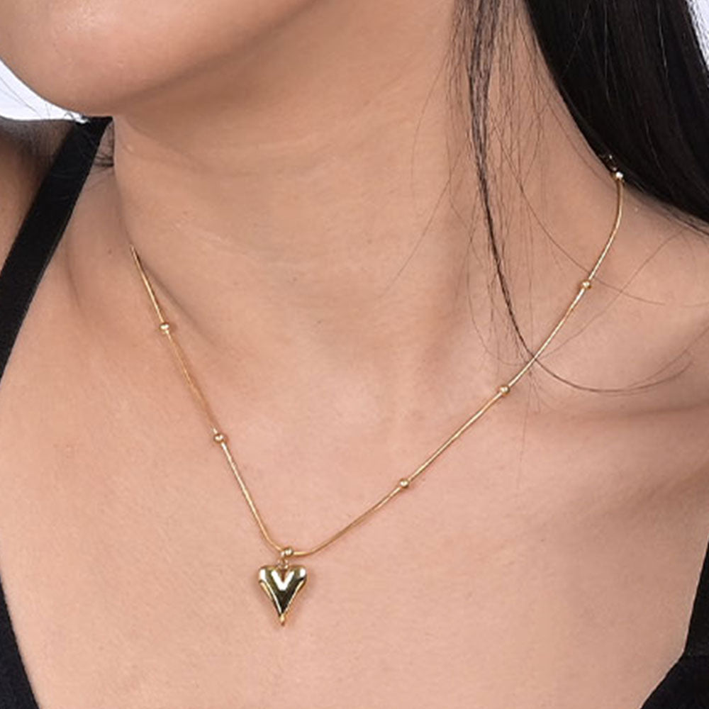 Peripheral Heart Earrings & Heart Ball Chain Pendant Combo Set