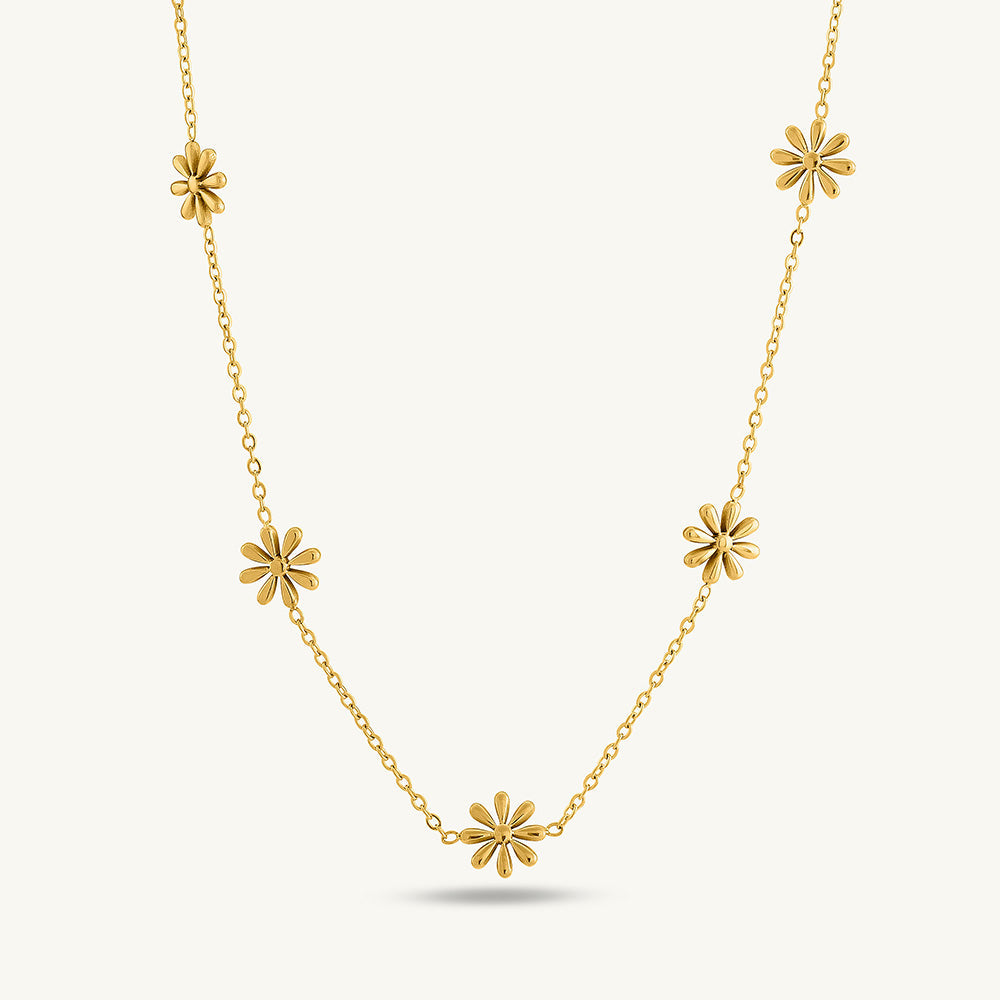 Golden Stream Bangle Bracelet & Daisy Flower Necklace Combo Set