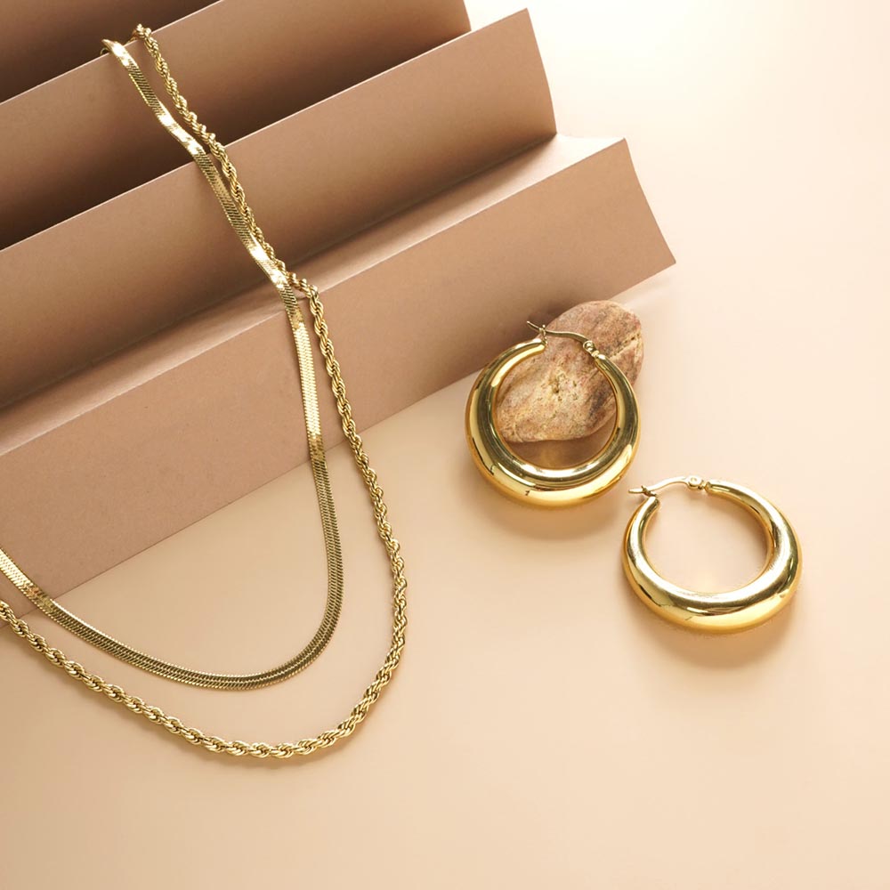 Rope N Snake Chain & Chic Chunky Hoop Earrings Combo Set