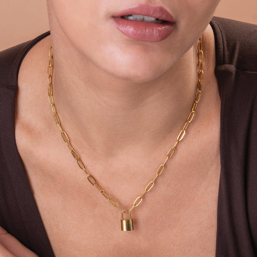 Lock Paperclip Chain Necklace