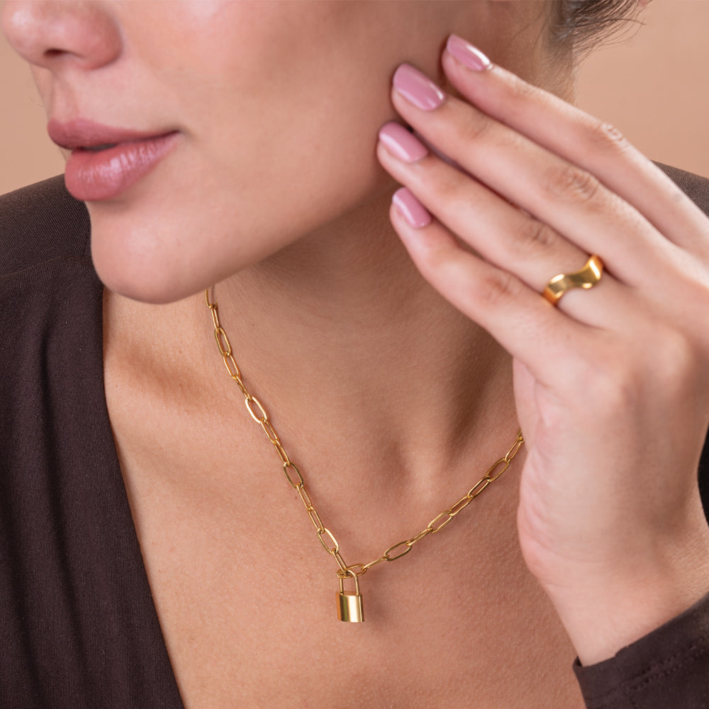 Lock Paperclip Chain Necklace