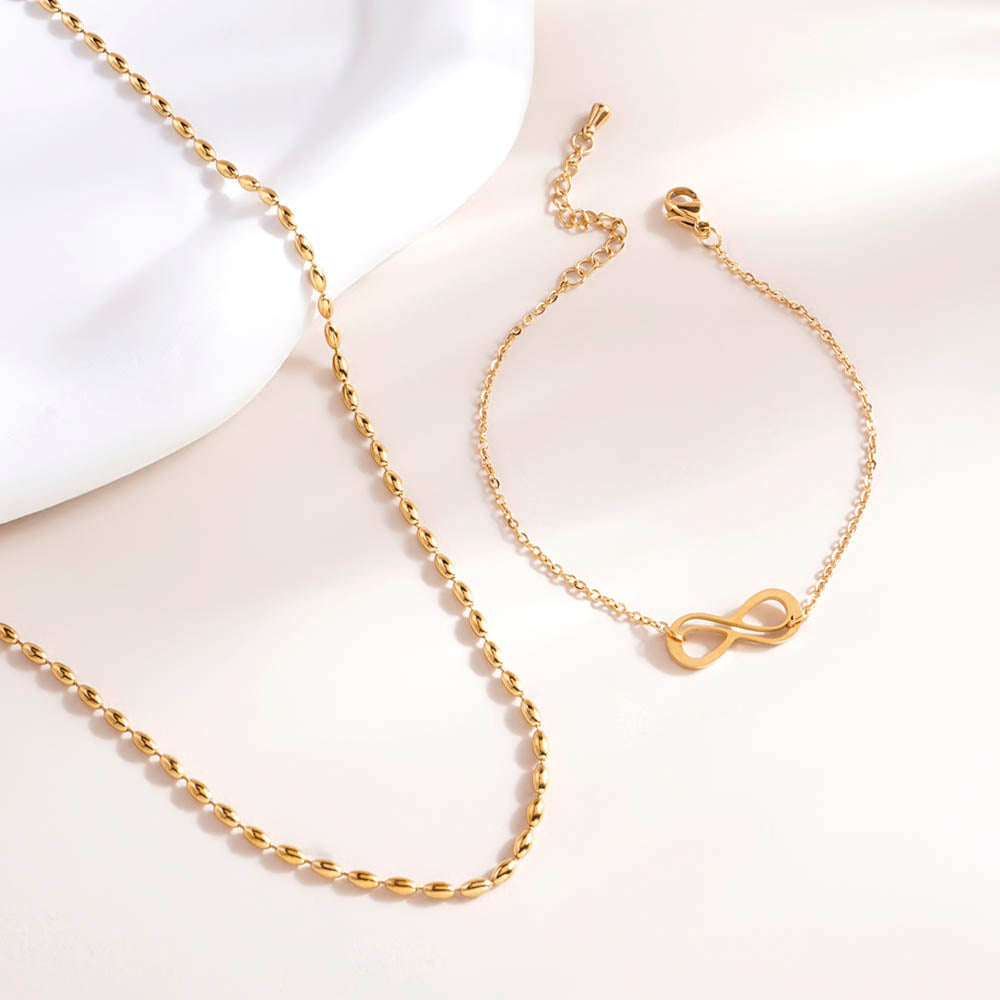 Gold Beaded Necklace & Infinity Charm Bracelet Combo Set